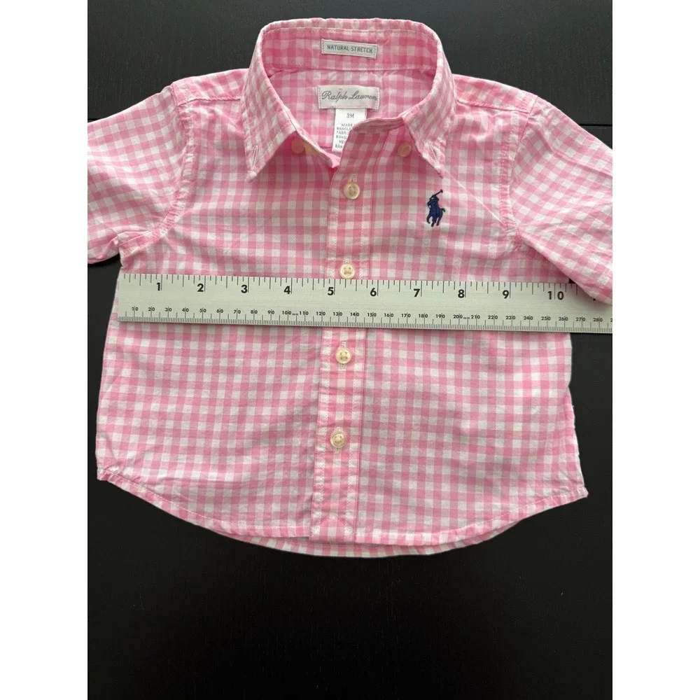 Ralph Lauren Baby Gingham Poplin Shirt Size  3 Months Pink Cotton‎ Button Down
